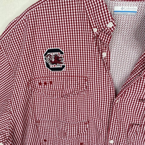 Columbia PFG Super Bonehead South Carolina Gamecocks Red Gingham Shirt Size XXL - Picture 2 of 6